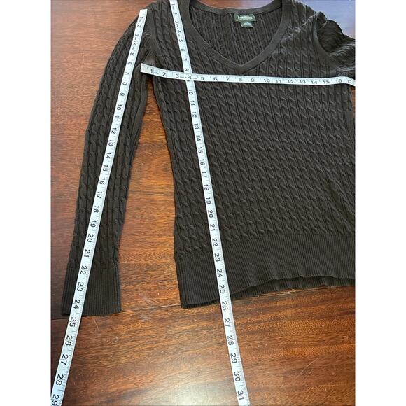 Eddie Bauer Brown Cable Knit V-Neck Sweater M Y2K Preppy Retro Classic Cotton - Picture 6 of 7